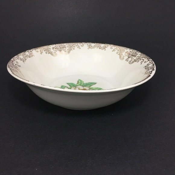 Stetson Serving Bowl Camille Pattern White Flower Gold Filigree 22 KT Gold VTG - Picture 5 of 8